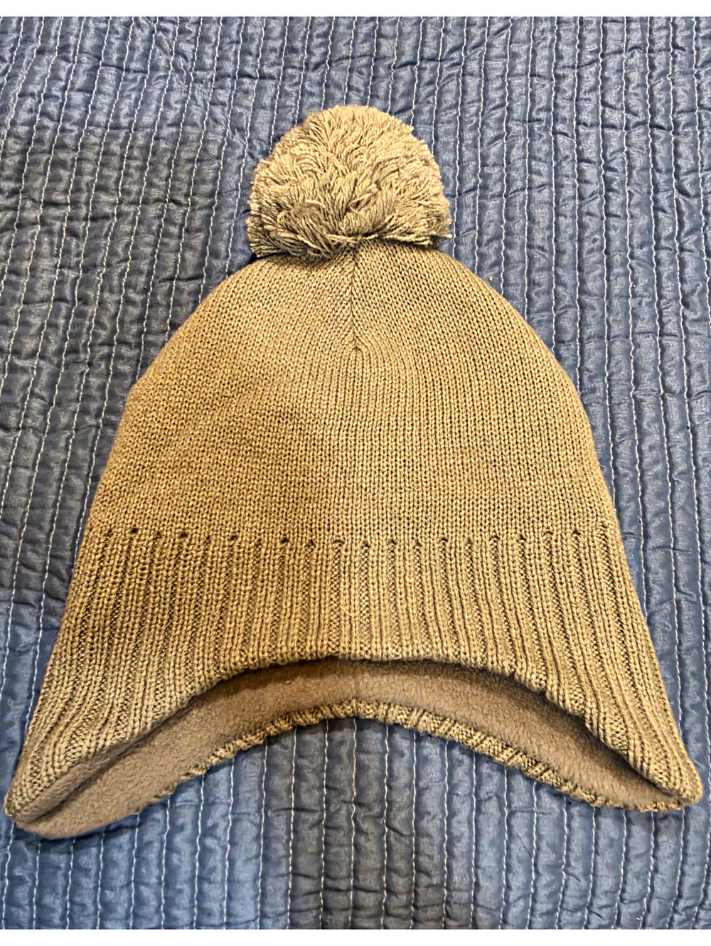 Home Prefer Solid Beanie Hat Pom-Pom Lined Gray Size L